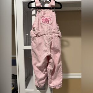 Vintage Y2K 90s Oshkosh Pink Striped Overalls Butterfly Embroidery 24 month girl